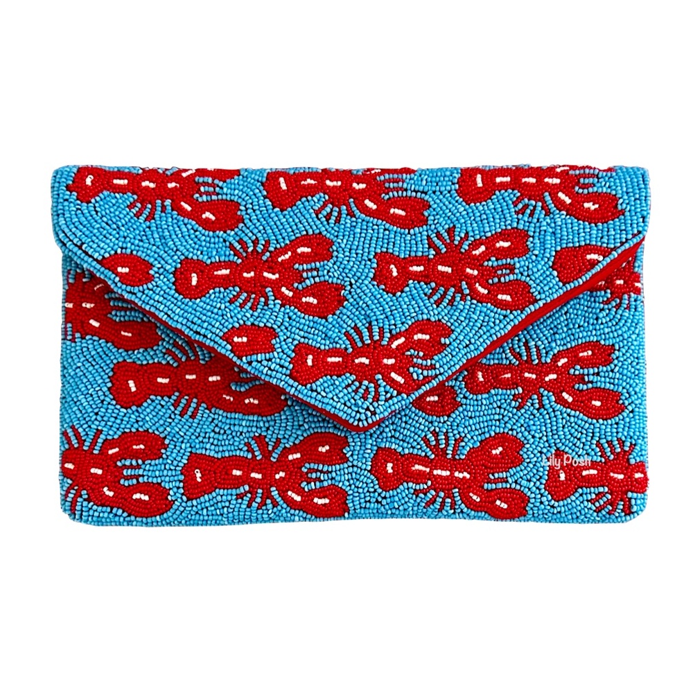 Beaded Lobster Crossbody Clutch Bag, Summer Beach Boho Lily Posh - Picture 4 of 5